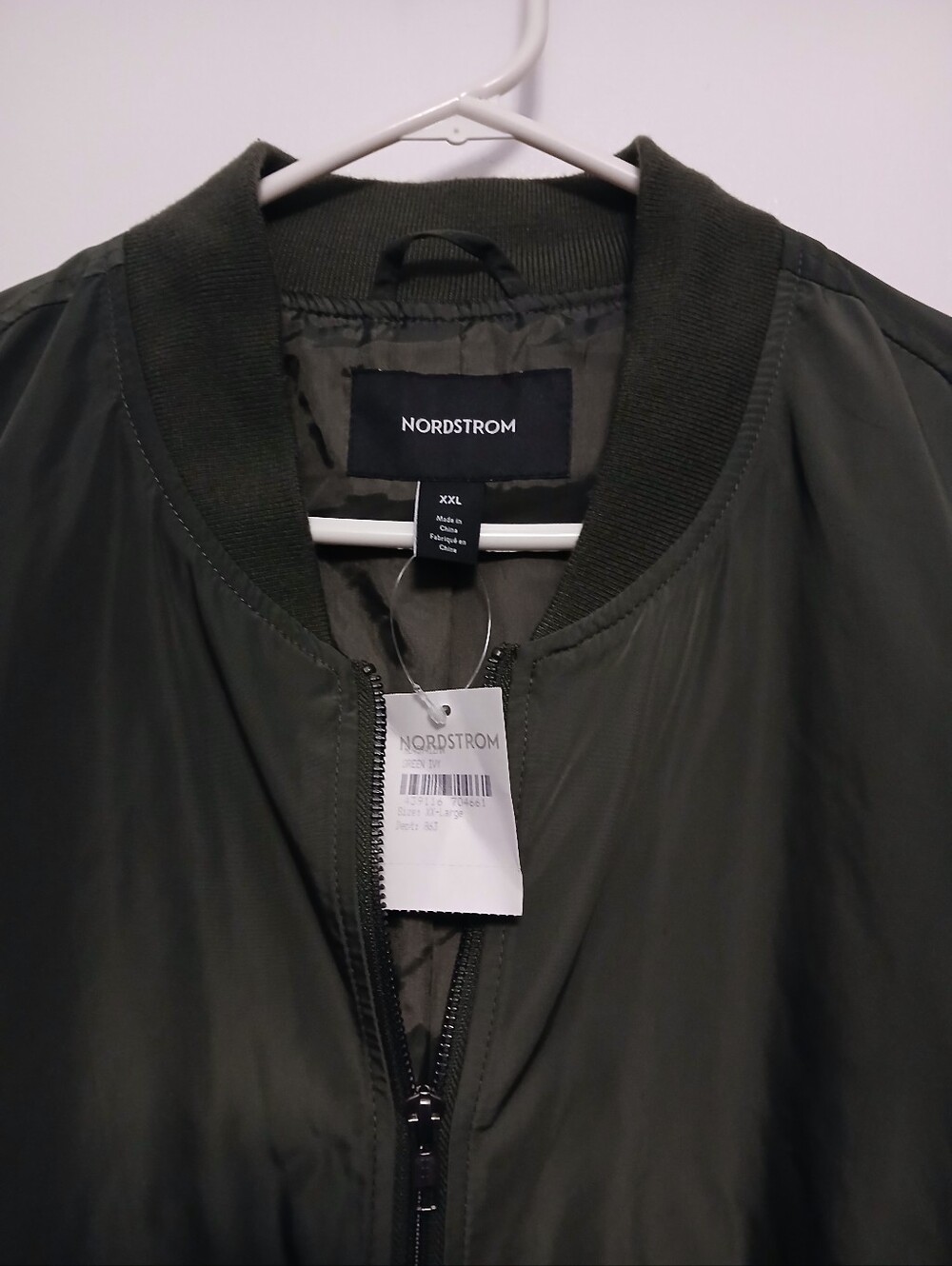 Nordstrom Olive Bomber Jacket with Ribbed Collar